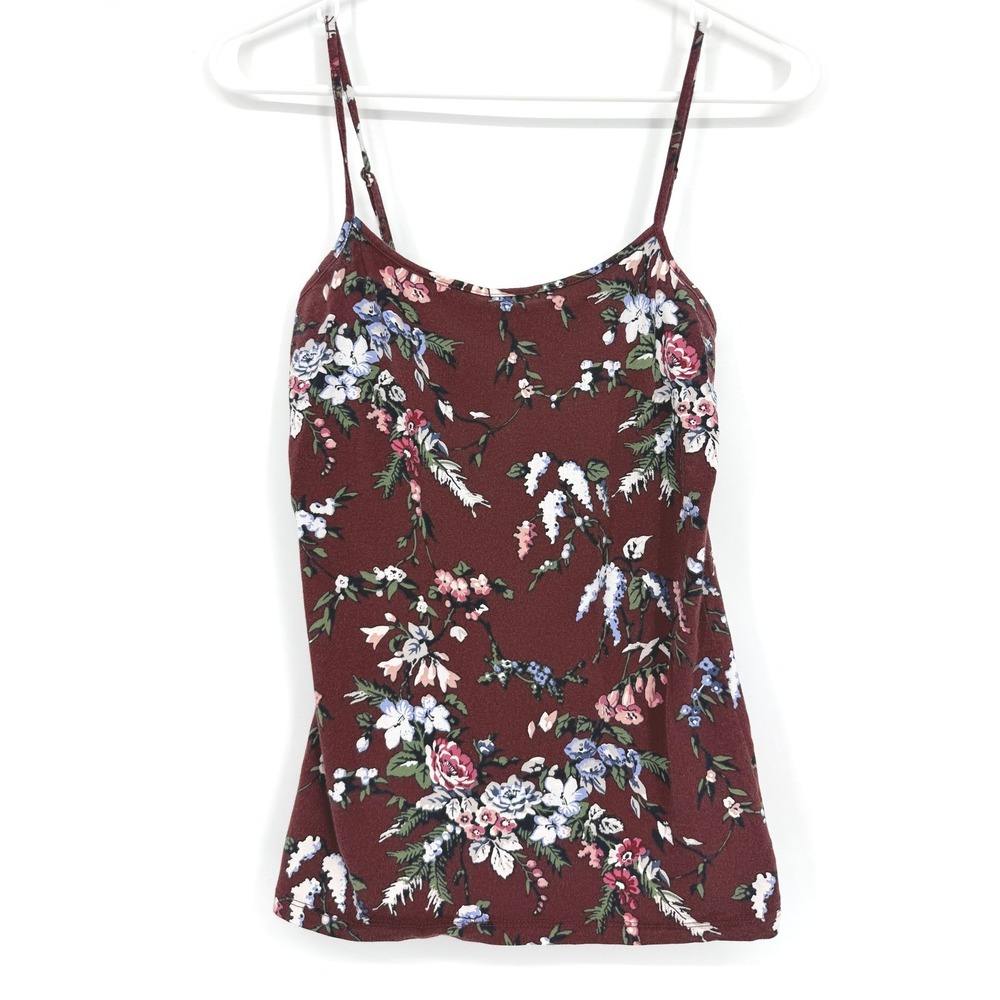 Loft Outlet Womens XS Burgundy Floral Cotton Spandex Cami Tank Top Sleeveless